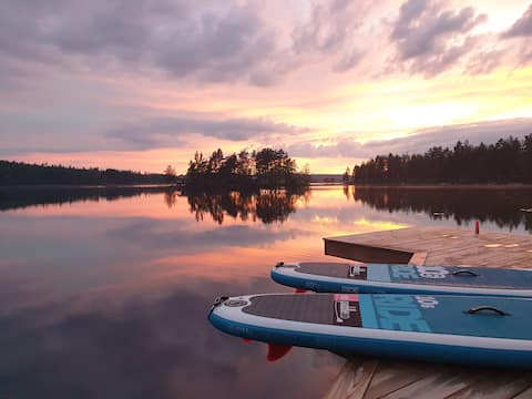 Small house by the lake with its own dock