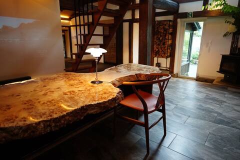 Great views of Mt. Aso from the bedroom. Stay in a 200-year-old rice mill where time is spun and fee