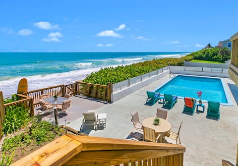 Oceanfront, two-story home with heated pool