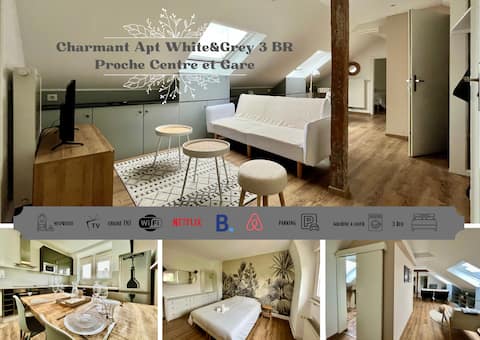 Charming Apt White&Grey 3BR Close to Centre and Train Station