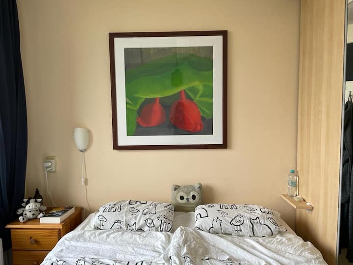 Chumba cha kulala chenye kitanda cha sentimita 160.