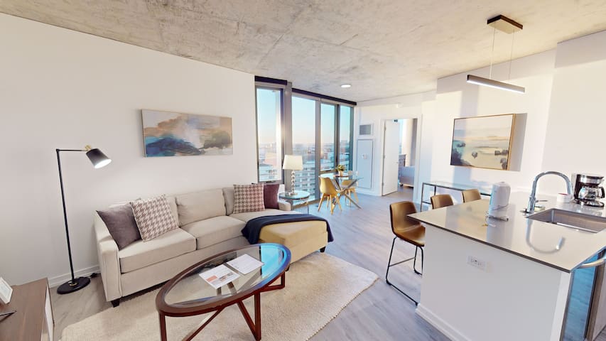 Expansive River North 2 Bed Den