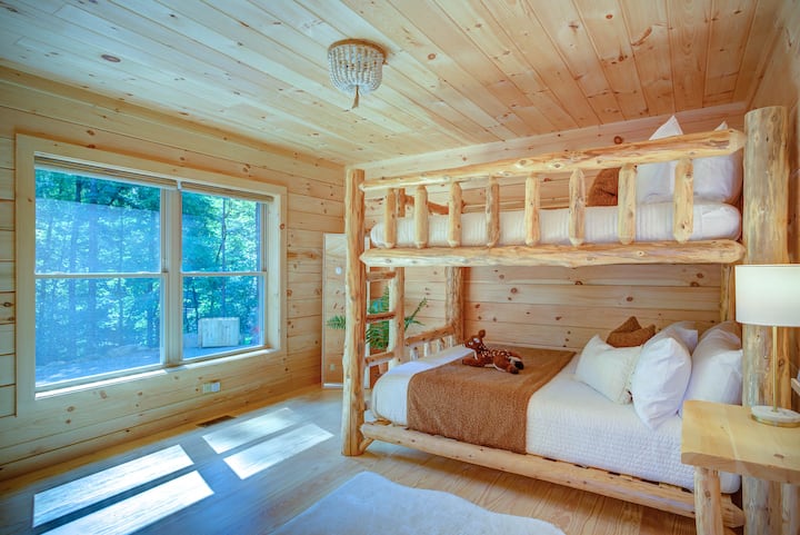 Main level, queen over queen bunk bedroom 