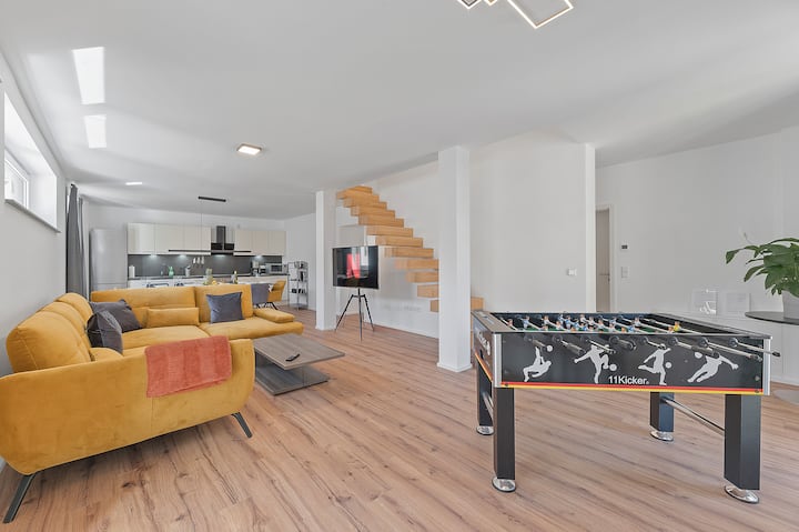 Golden Home with Barbecue, Yoga, Football Table