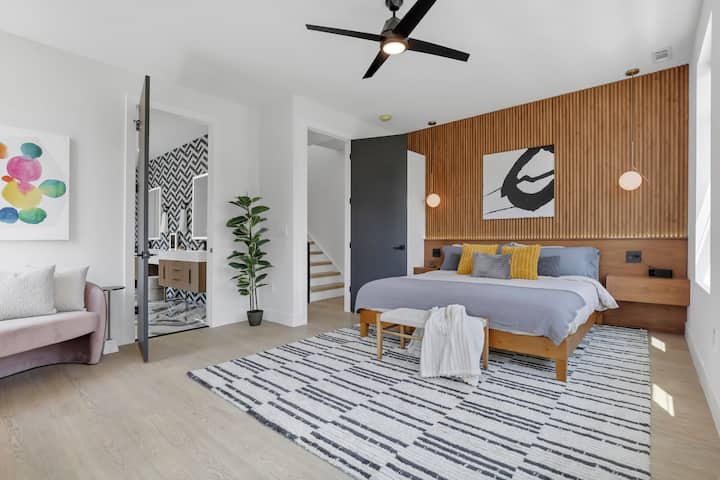 Master Bedroom Overview Facing North with View of Master Bathroom and Hallway to 3rd Floor