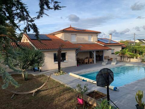 Three bedrooms in a villa with a pool