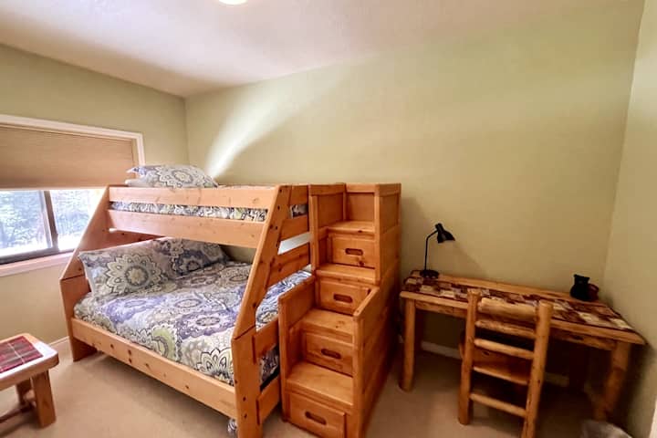 Bunk bed is located in basement level bedroom #1. Walk-in closet, desk and office chair is also available in this room.