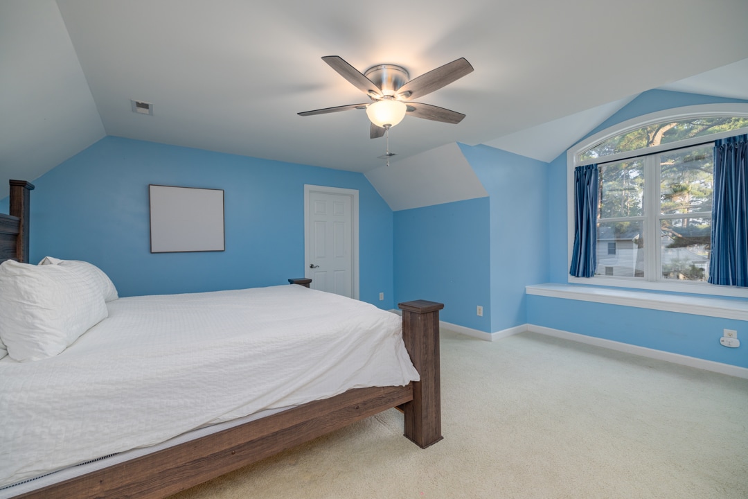 Bedroom 1:  Upstairs, King bed, 2 night stands, ceiling fan, private bath large closet.  Sleeps 2