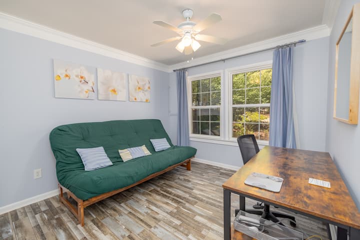 Functional Home Office. Plus, Enjoy Comfort with a Queen Size Futon Couch.