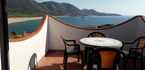 House with a terrace overlooking the sea