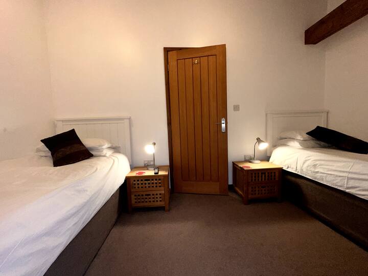 غرفة نوم مزدوجة، تعرض السريرين التوأمين