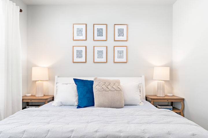 Blue and white bedrooms are extremely soothing and cozy. Enjoy the space this one has to offer!