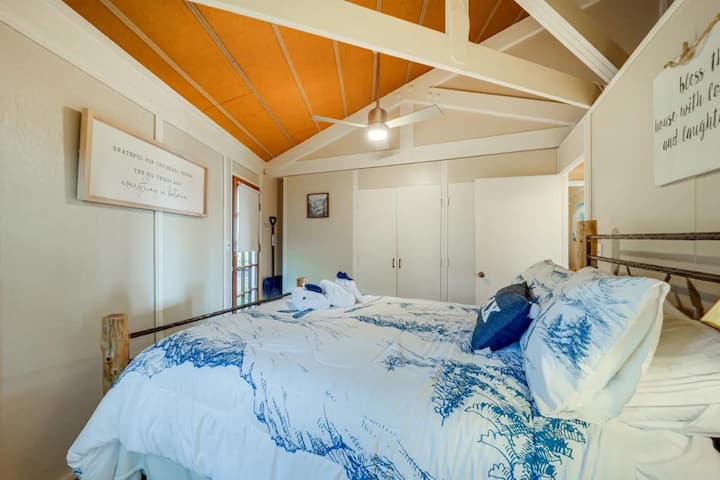 [Bedroom #2; Upper Level]  Master bedroom with Queen bed.  Attached full bath.  Private deck off to the left through the door. 