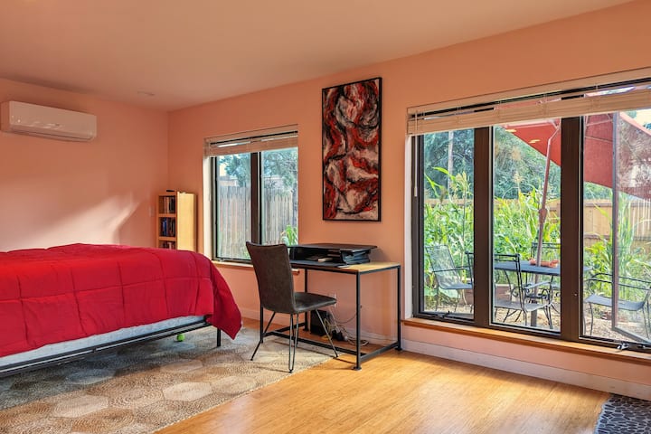 Wrapped in red and bathed in light, your personal retreat for rest, reflection, and renewal.