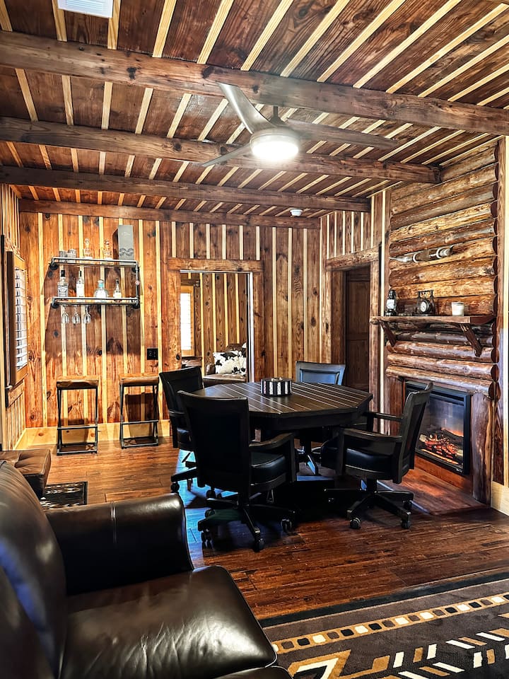 Living room with dining table (flips upside down as poker table) 