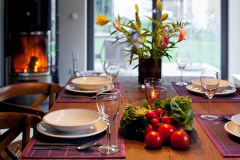 Beliebte Airbnb-Anzeige: Wellness vacation rental "Blaustern" with fireplace, sauna, and terrace in Zingst