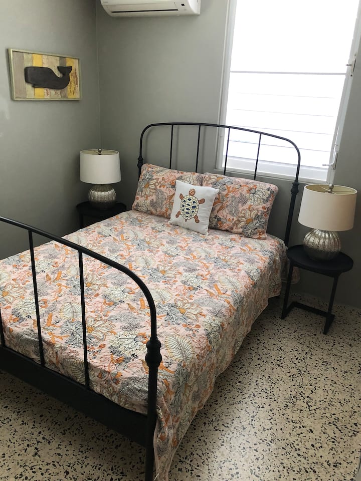 Whale bedroom with Queen bed,  mini-split a/c unit