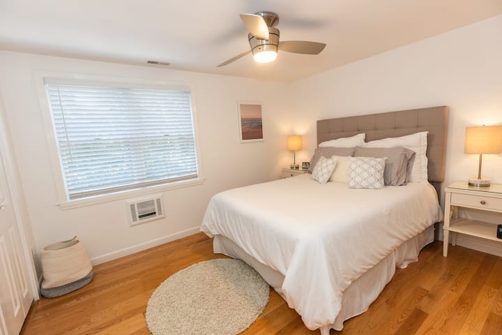 Bedroom with attached bathroom. 