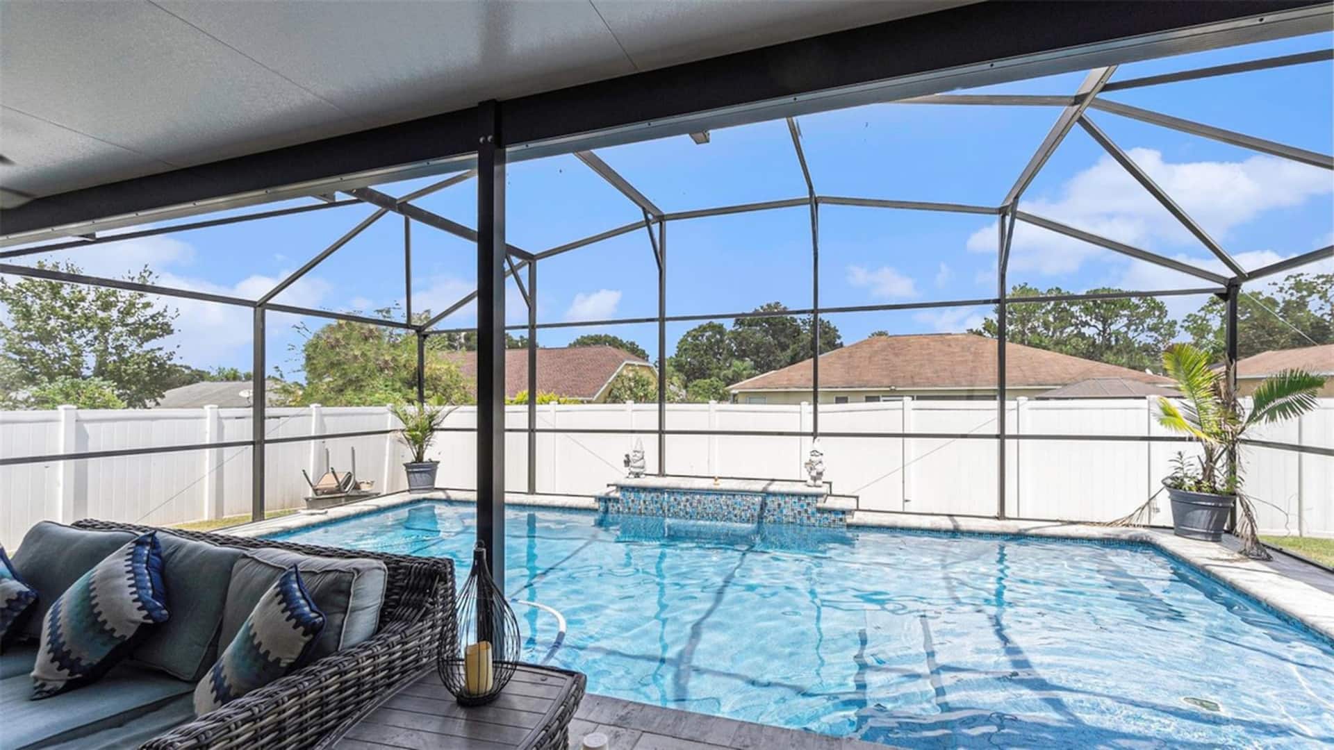 Relax in Heated Saltwater Pool Screened Lanai