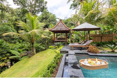 Serene jungle hideaway|wooden house | private pool