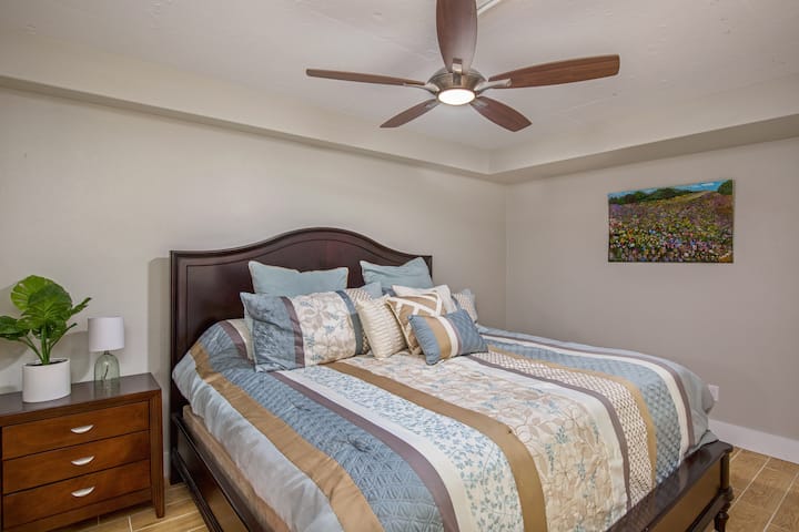 1 King bed with connection to the guest bathroom.