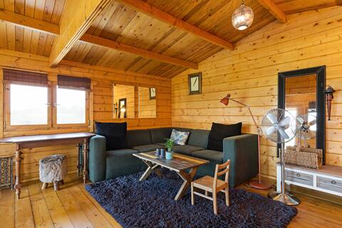 Wooden Cabin with two Bikes and a rowing Boat!