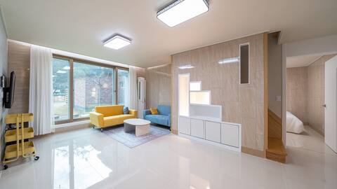 The warm interior of a tranquil space