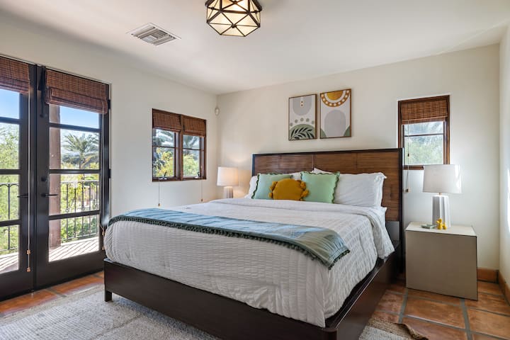 Bedroom 6 (casita) features a king bed and outdoor access.