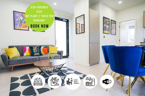 Artsy Modern Flat: Free Parking, Gym & Roof Garden