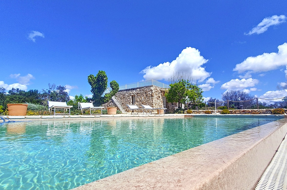 Modern stone villa with pool and sea view