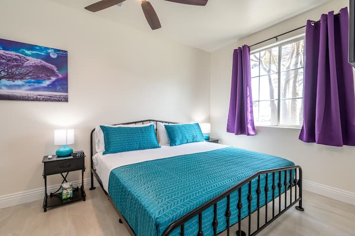 Lots of natural light along with lamps and ceiling fan