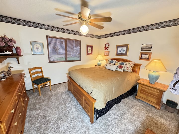 Master bedroom with attached bathroom.