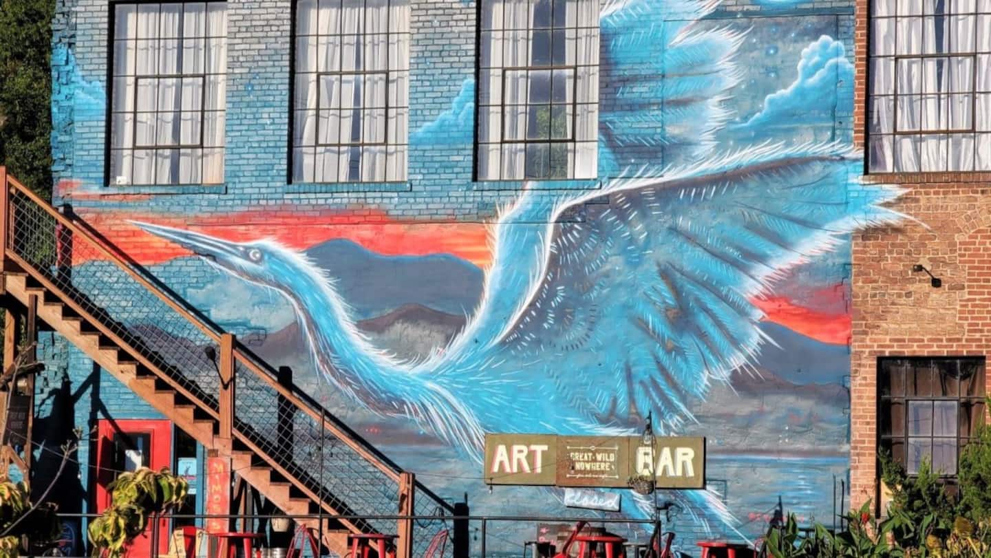 Wander the River Arts District and you'll find murals like this one around every corner, along with studios and coffee