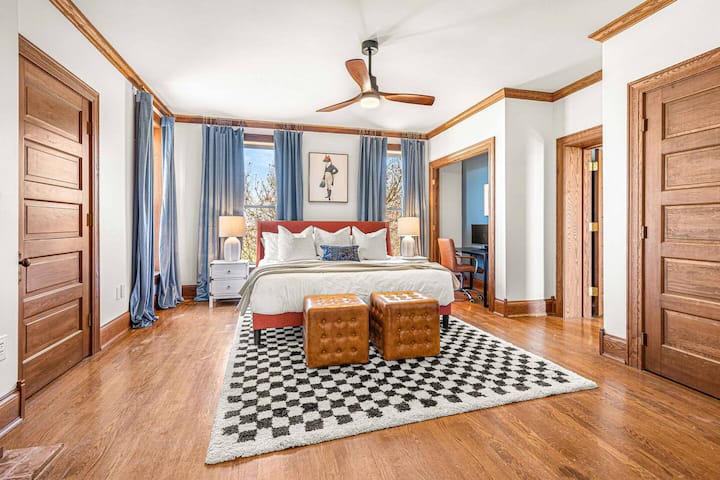 This next king bedroom is the most spacious of all, making it suitable for additional amenities: desk ad  a pack-n-play. 