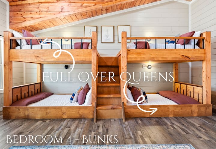 The sturdy custom-built bunk beds promise comfort and privacy, equipped with individual lighting for convenience.