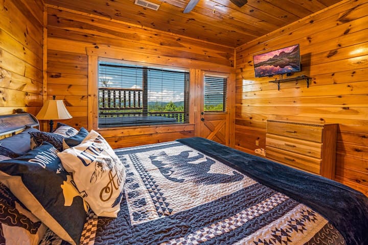 Bedroom 2:  King bed, ensuite bathroom with shower and access to hot tub deck.  (lower level)