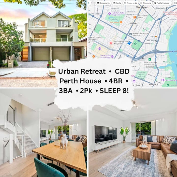 Urban Retreat CBD Perth House 4BR 3BA 2Pk SLEEP 8!