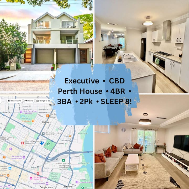 Executive CBD House 4BR 3BA 2Pk SLEEP 8!