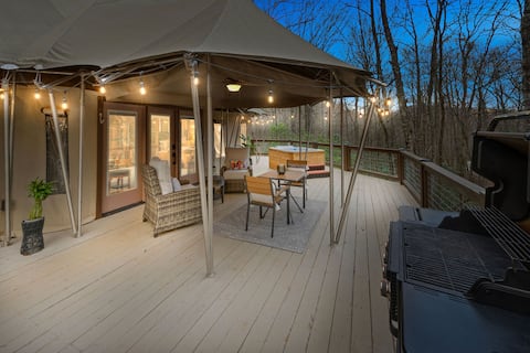 Romantic Smoky Mountain Tent, King Bed & Hot Tub