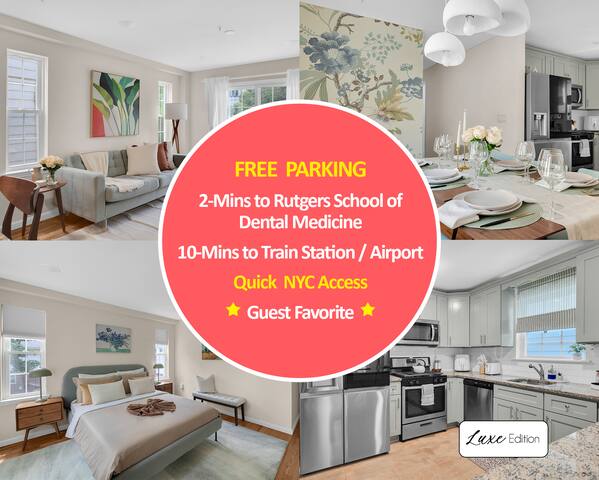 Luxury 3BR Stay • Free Parking • Quick NYC Access