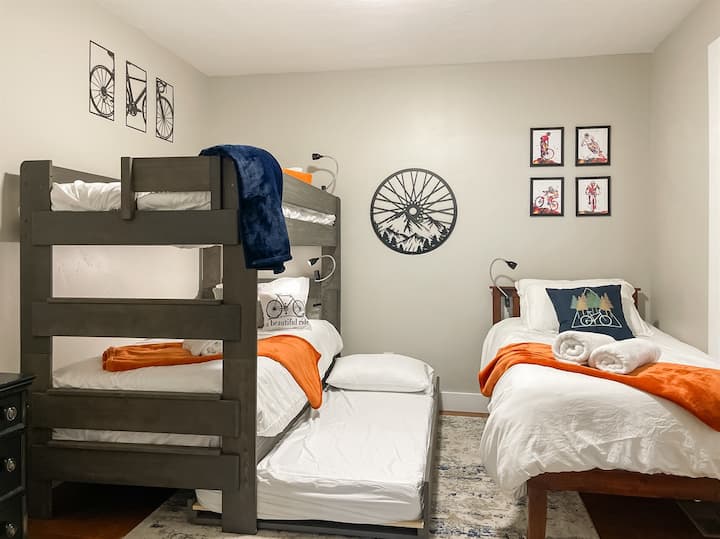 Room darkening shades and luxury mattesses to melt into for a great night's sleep!
