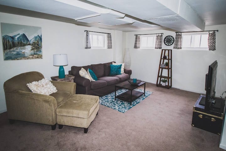 Basement living area is another great place to spend your time - just watch your head when you walk in :)