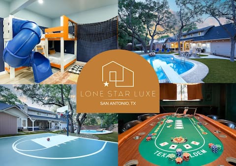 Lone Star Luxe: Pool, Indoor Slide & Sport Court!