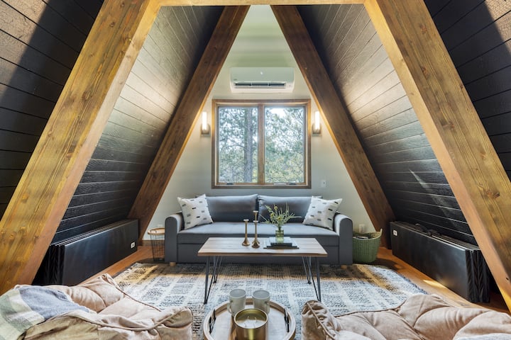 The loft features a double-sized sleeper sofa.