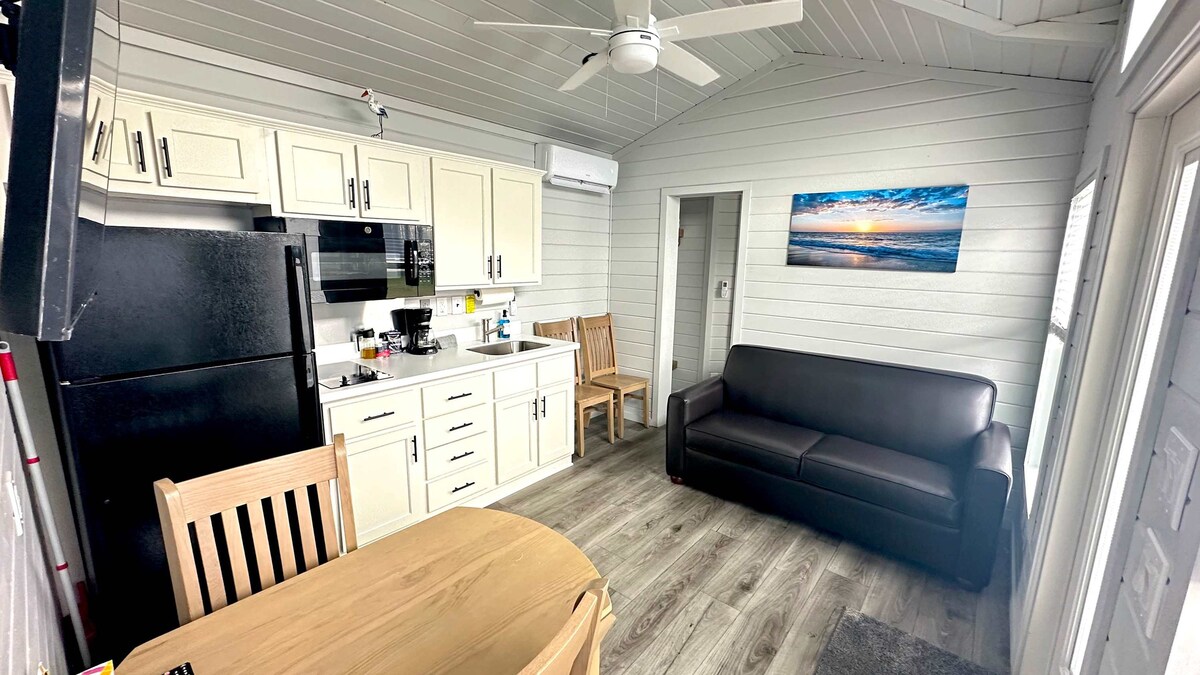 منطقة المعيشة الرئيسية - المطبخ - تلفزيون مع روكو وأريكة قابلة للطي إلى سرير بالحجم الكامل