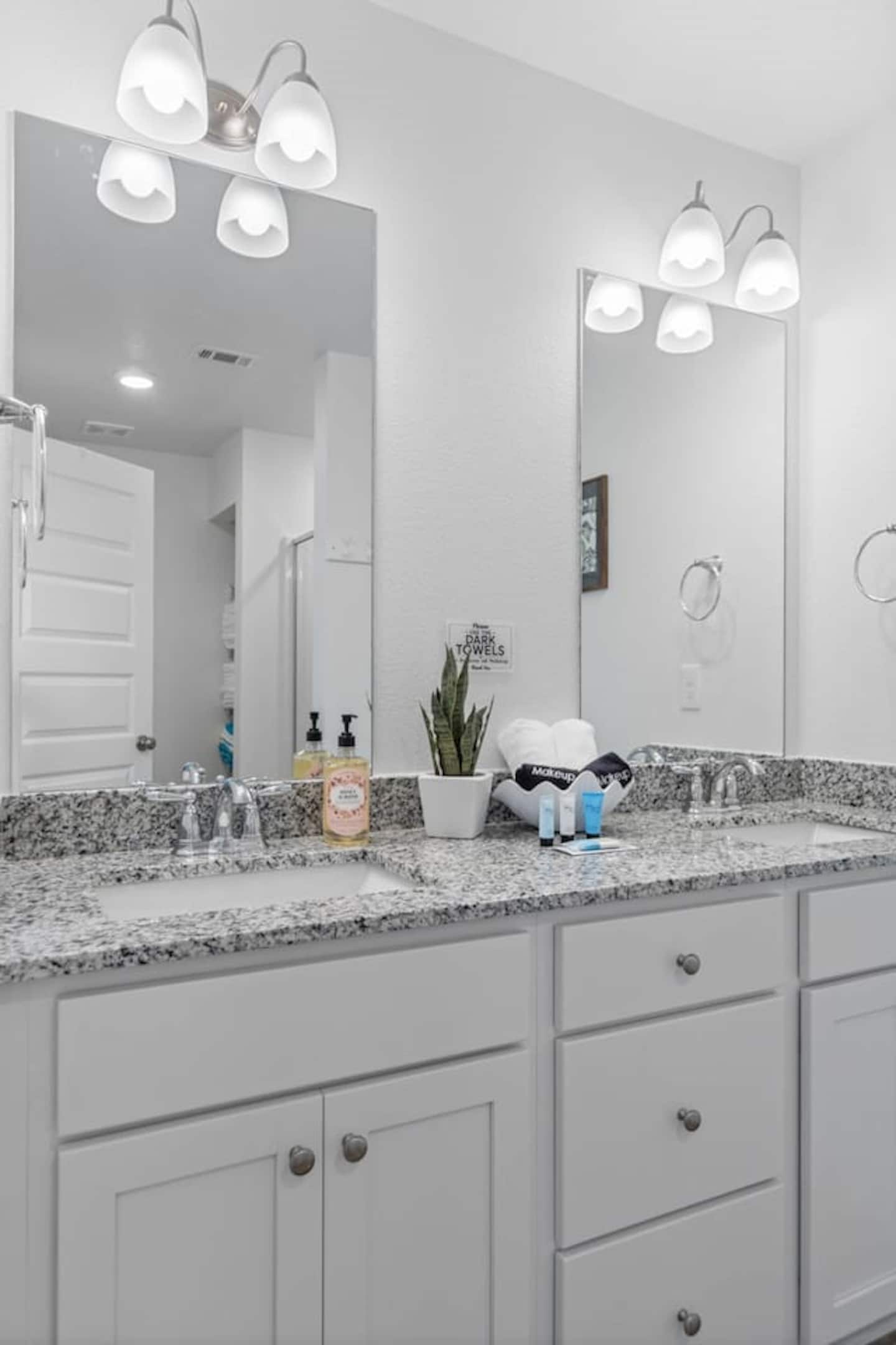 Double Vanity & Luxurious Rain Fall Sensation Shower in Primary Bathroom: enjoy our 12'' wide shower head with handheld water spray with…