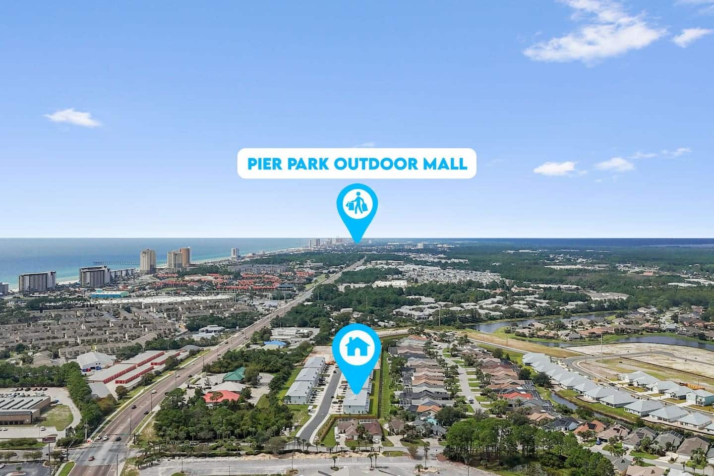 Short drive to all nearby attractions including Pier Park with ferris wheel, and outdoor shopping mall with lots of dining options