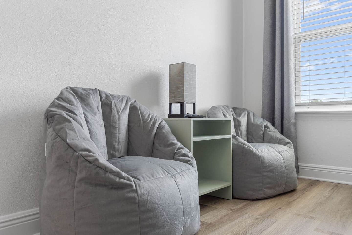 2 Big Joe Joey Bean Bag Chairs, super lightweight and easily movable around the house for the sitting convenience of your kids
