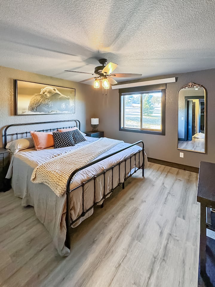 Dormitorio king: dormitorio nuevo tamaño king, espejo de cuerpo entero y gran espacio en el armario para bolsas/ropa