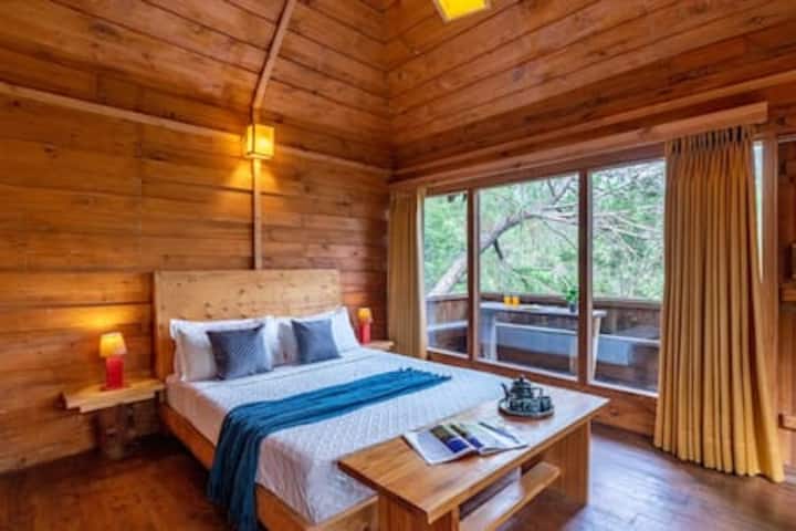 Woodbine Chalet Secondary · ჯუნგლების სიმშვიდე: ხის კოტეჯი იდუმალი ბილიკების მახლობლად